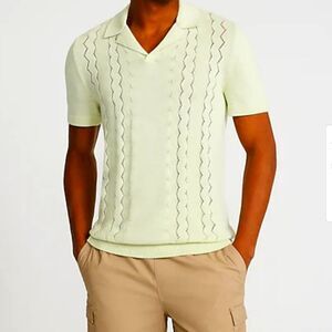 Zig Zag Open Knit Cotton Sweater Polo